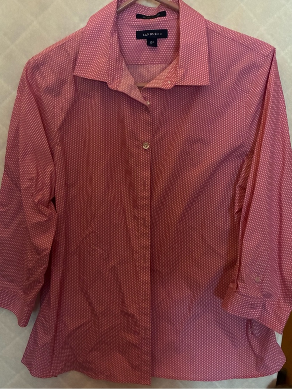 Lands' End Women’s Pink Micro-Pattern Dress Shirt
